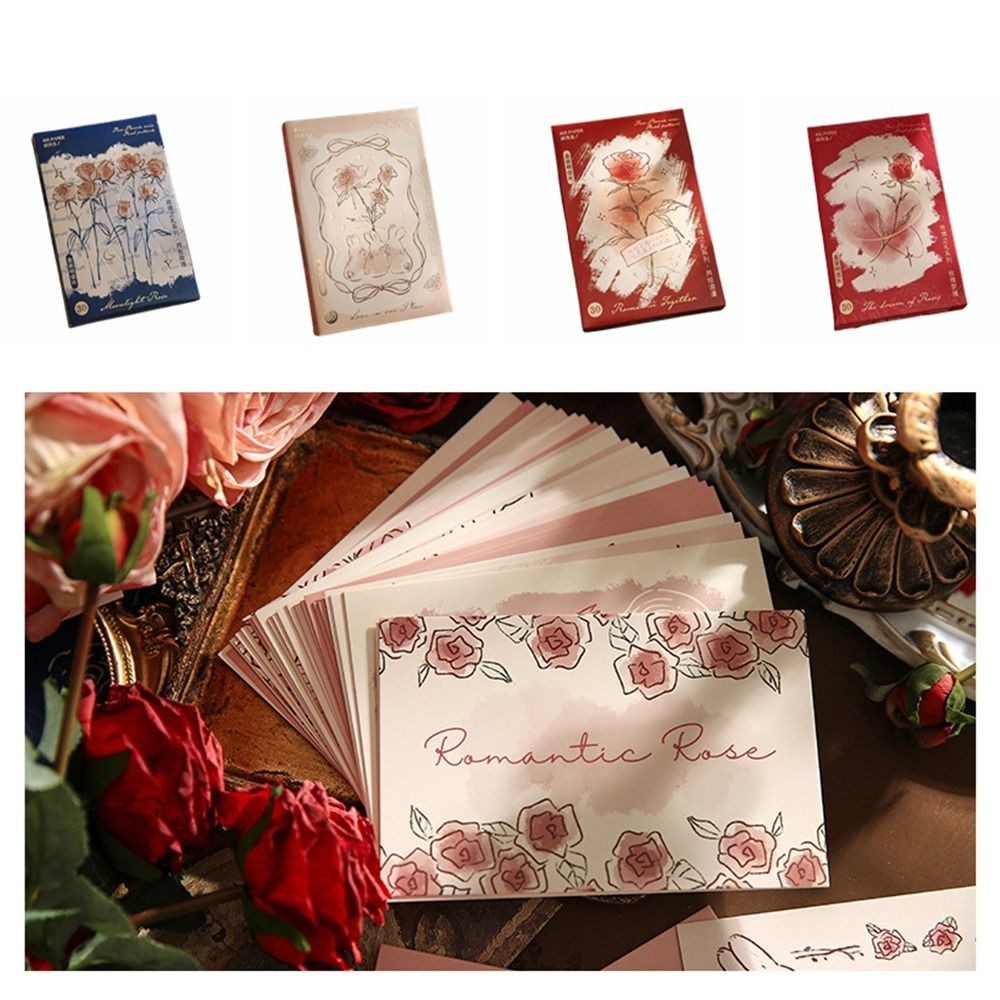 

30pcs/set Vintage Series Flower Postcard Set Romantic Rose Flower Printed Wall Poster Greeting Cards Artistic Colorful