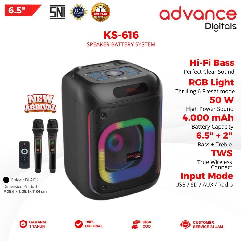 【NEW】Advance KS-616 Speaker Bass Bulat Hi-Fi Sound 6.5 Inch Speaker RGB Light Speaker Karaoke Free 2