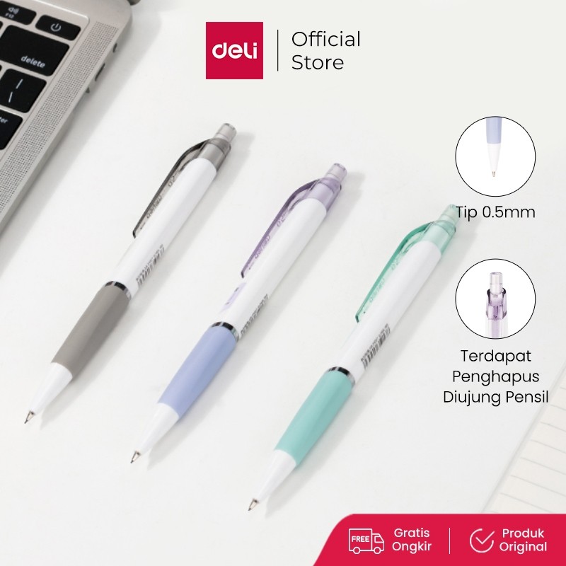 

Deli Propelling Pencil Pensil Mekanik Cetek Tip 0.5mm Dilengkapi Klip S327