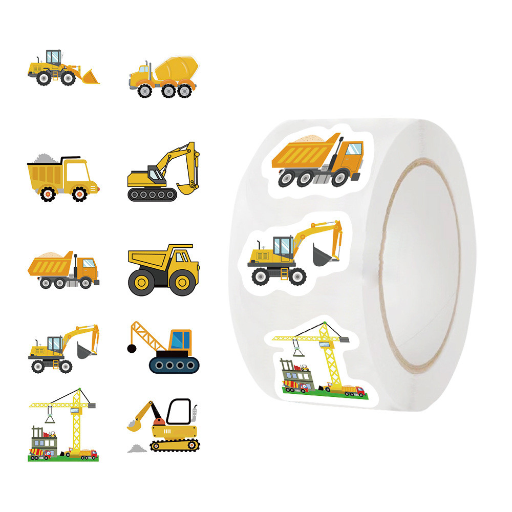 

500PCS Construction Vehicle Sticker Roll for Kids - Reward Stickers, Teacher Supplies, Party Favors, Labels & Educational Toys