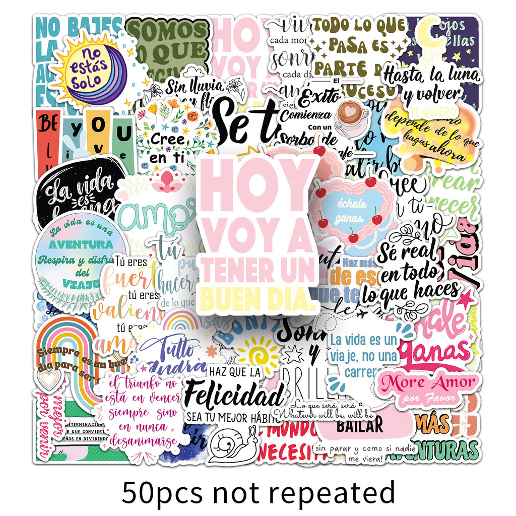 

10/30/50PCS Spanish Cartoon Stickers Inspirational Phrases Graffiti Sticker Laptop Guitar Bike Skateboard Decoration DIY Toy