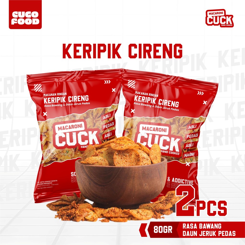 

Macaroni Cuck Keripik Cireng Keripik Moring Daun Jeruk Pedas 2 pcs x 80 gr