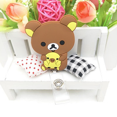 

Cute Cartoon Rilakkuma Pull Buckle Lazybear ID Clip Waterproof Work Badge Easy Bear Chest Card Sleeve Telescopic Clip Keychain
