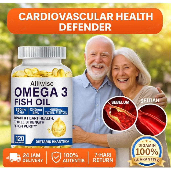 COD⭐Beli 1 Gratis 1⭐Alliwise Omega 3 Kapsul Ikan 60 Butir/ Fish Oil/Suplemen Astaxanthin Minyak Kril