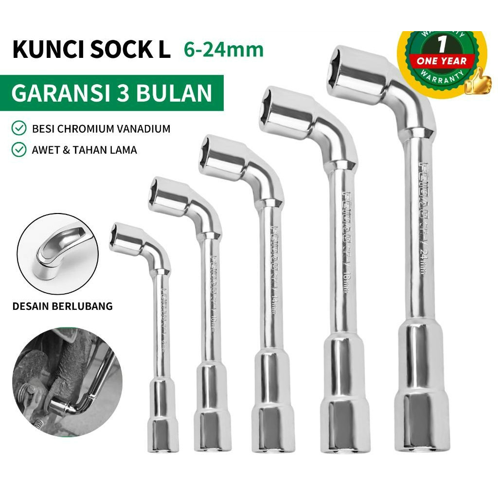 Kunci Sock L 6-24mm CR-V | Kunci L Sok Baja Premium Tahan Lama/Feibao