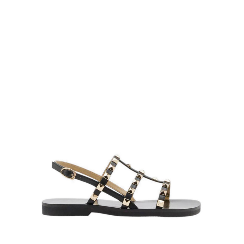 Pazzion Diane Studded Slingback Flat Sandals - Black