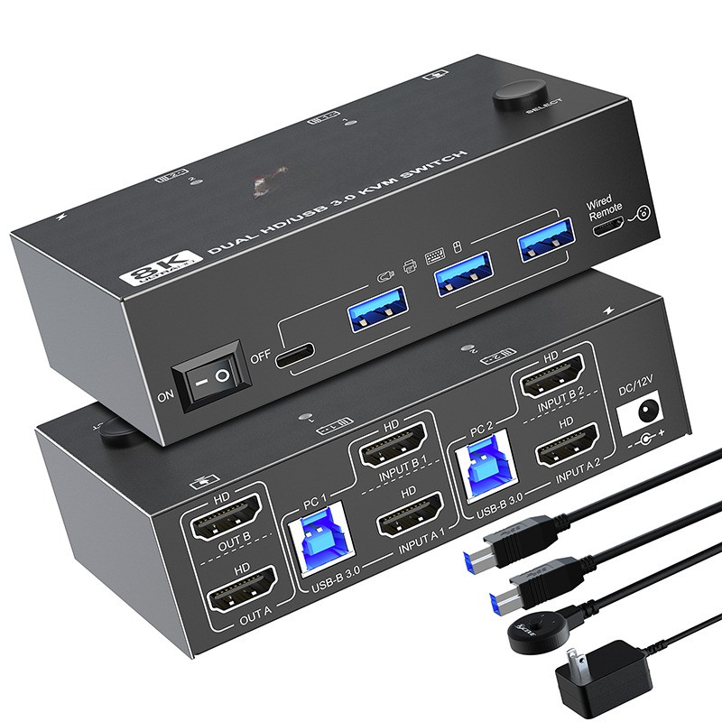 8K USB 3.0 HDMI-compatible KVM Switch dock station Multi-function HDMI-compatible Splitter USB HUB K