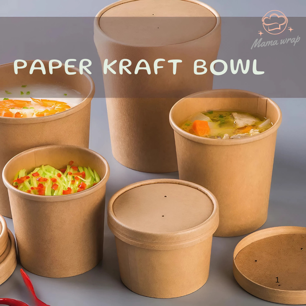 Food Container Bowl Kraft + Lid Brown Mangkok - Paper Lunch Box
