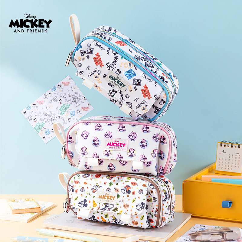 

Disney Large Capacity Pen Bag Mickey Minnie Canvas Pencil Case Creative Stationery Storage Pouch Lovely Student Gift