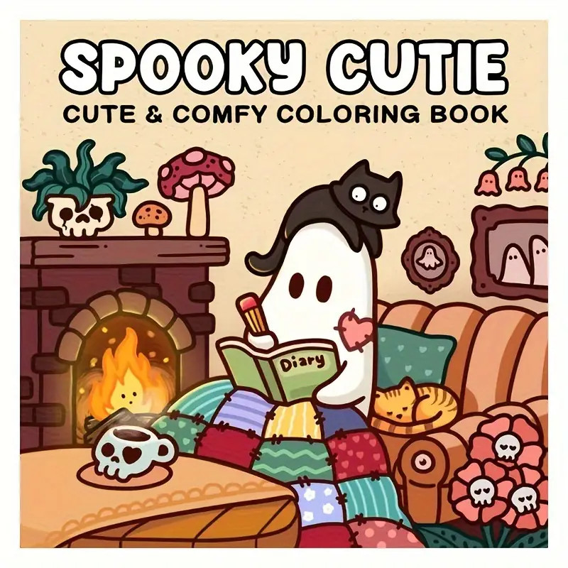 

1pc Spooky Cute Coloring Book for Adults - Whimsical Ghost and Cat Themed Drawing Sketch Pad with Fun and Quirky Illustrations