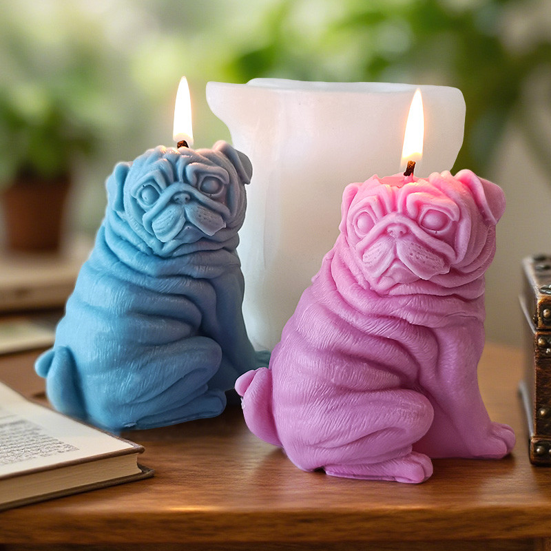 

DIY Sitting Pug Dog Silicone Candle Mold Handmade Scented Candle Plaster Animal Ornament Mould Candle Making Supplies