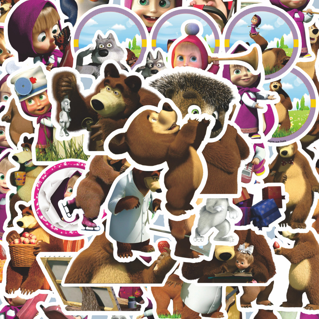 

100PCS Lucu Stiker Kartun Series Masha And The Bear V1 Stiker Aesthetic Stiker Anti Air Stikers Berperekat Waterproof sticker decal buat Motor Helm Buku Journal Koper Casing HP Laptop Botol Minum Hadiah anak