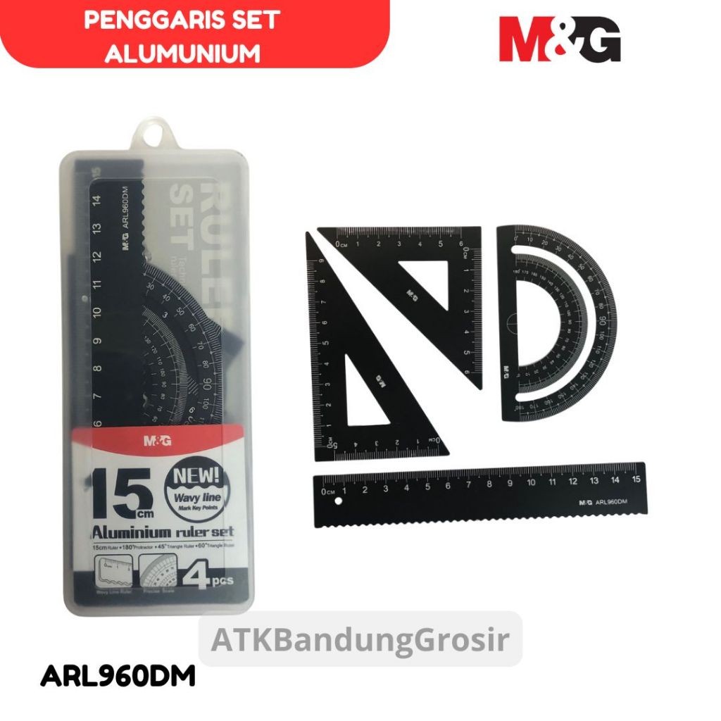 

Penggaris M&G Set Wavy Line Aluminium Ruler Isi 4 15 cm + 180 + 45 + 60 Derajat # ARL960DM - SET- SHESB