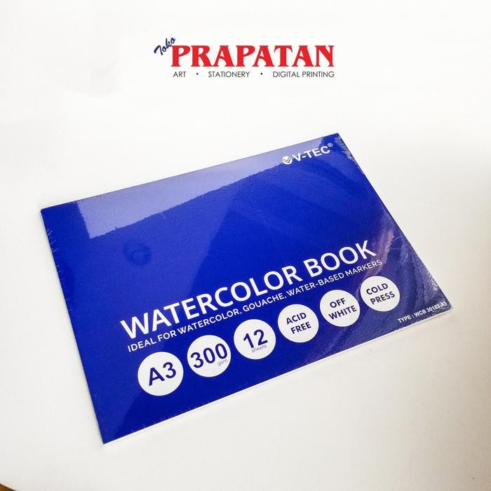 

V-TEC Watercolor Book Pad A3 12 Lembar 300 gsm / Buku Gambar Cat Air - Warna