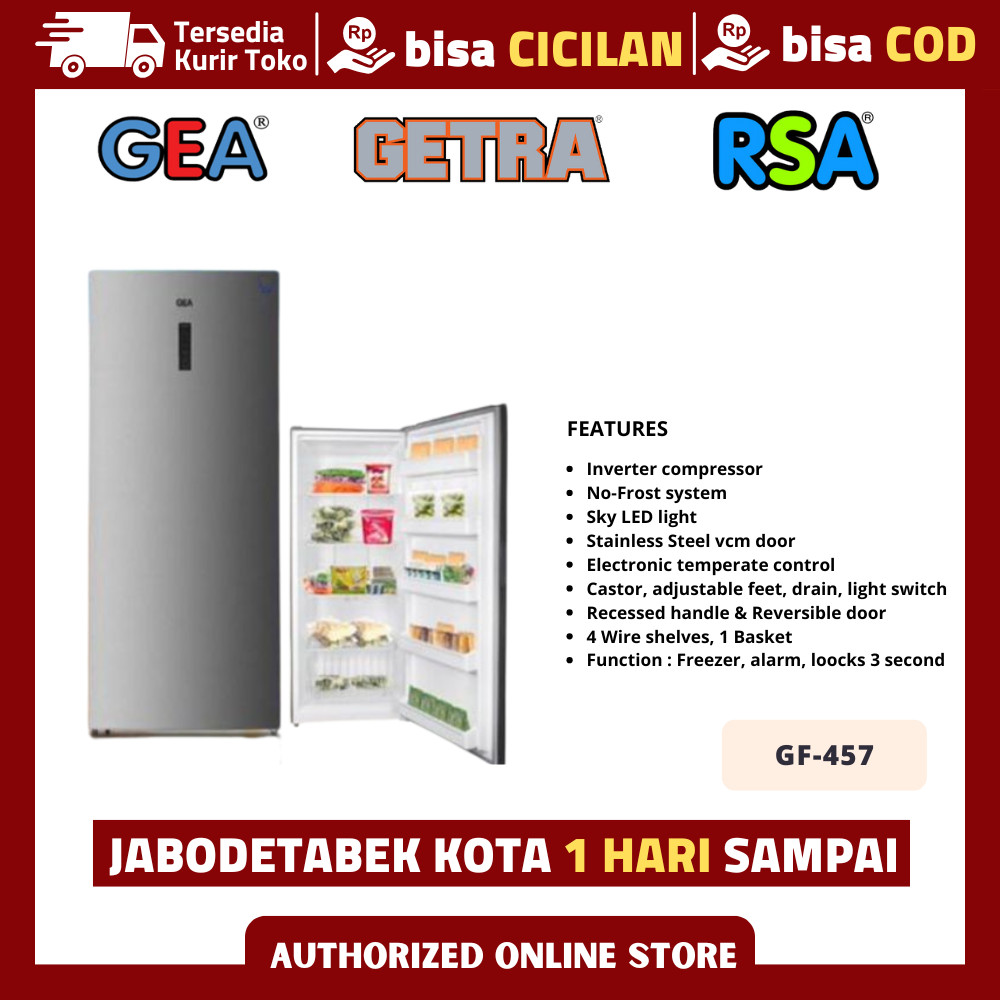 Kulkas 1 Pintu Gea Gf 457 Upright Freezer Inverter Garansi Resmi