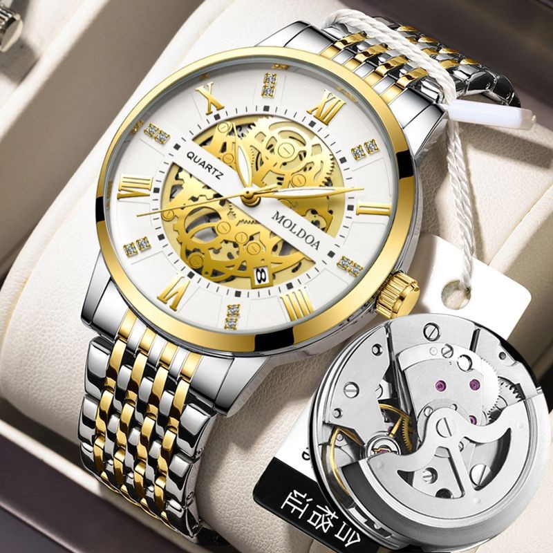 

Jam Tangan Mekanik Pria Palsu Berongga Jam Tangan Trendy Luminous Kalender Bisnis Jam Tangan Quartz