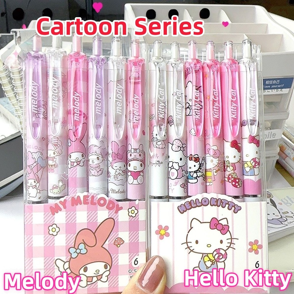 

6 Pcs/Set Hello Kitty Melody Limited Edition High Quality Gel Pen Cartoon Series Black 0.5mm Student/Office Daily Stationery