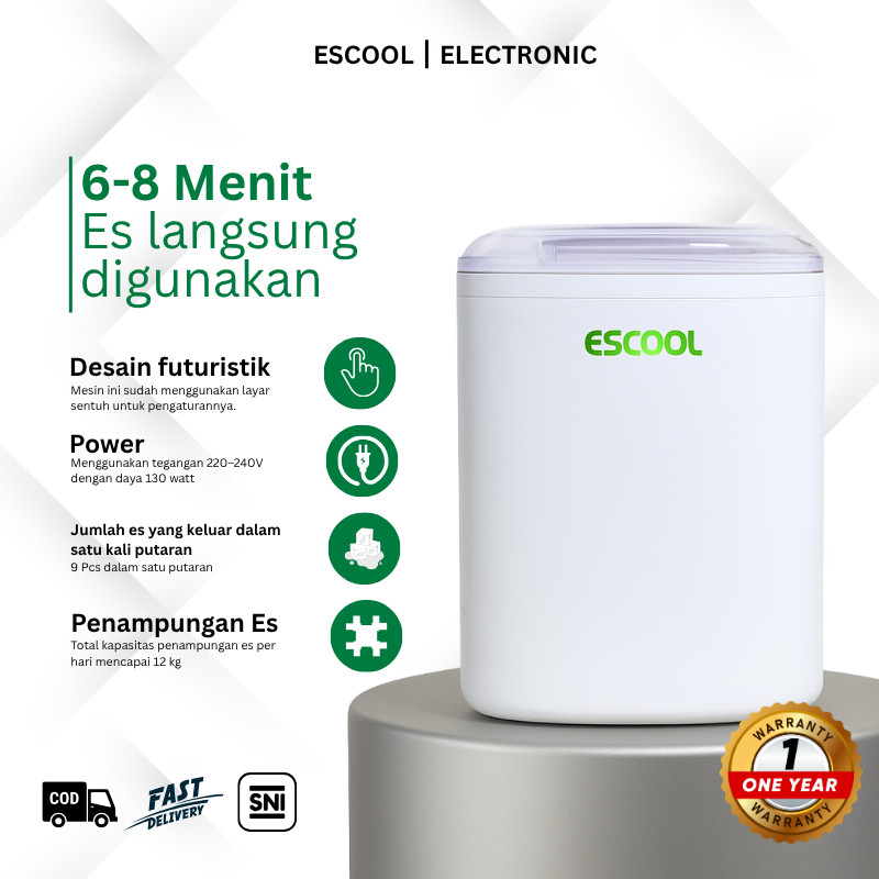 Terlaris Escool Mesin Es Ice Maker 24 Jam Membuat Es 12kg, per 6 Menit Membuat Es Jadi