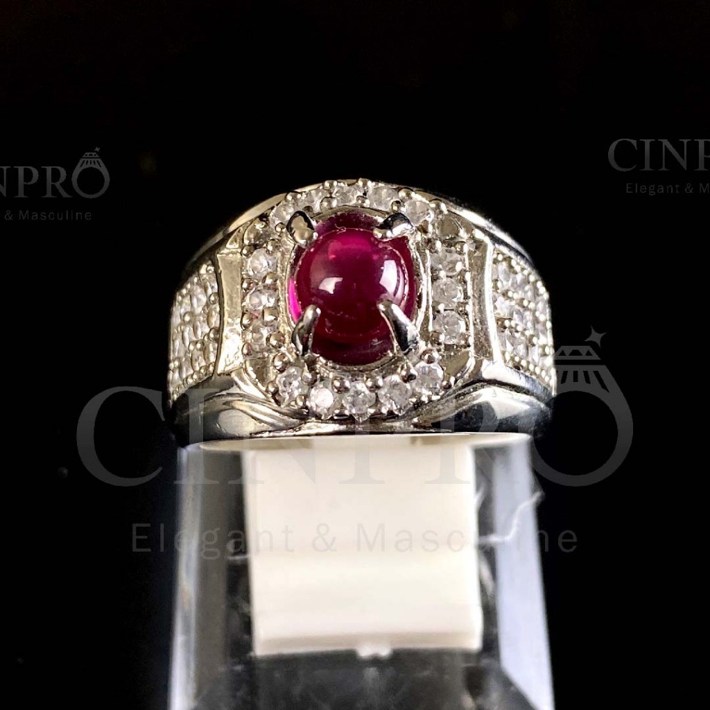 [COD] Cincin Batu Akik Merah Delima Ring Silver + Gratis Box Cantik