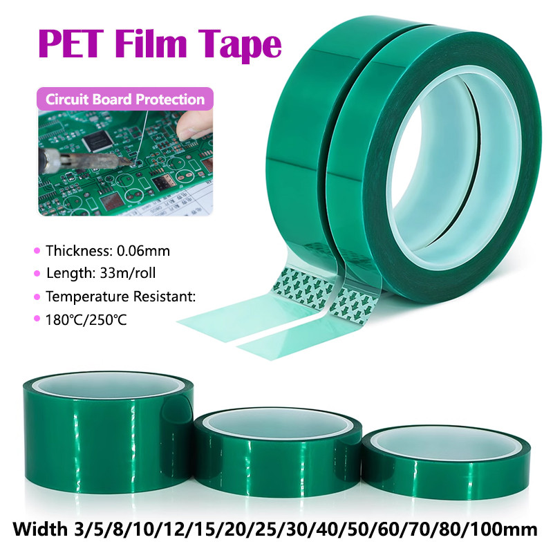 

33M/Roll Green PET Film Tape 3mm-100mm High Temperature Heat Resistant PCB Solder SMT Plating Shield Insulation Protection Tapes