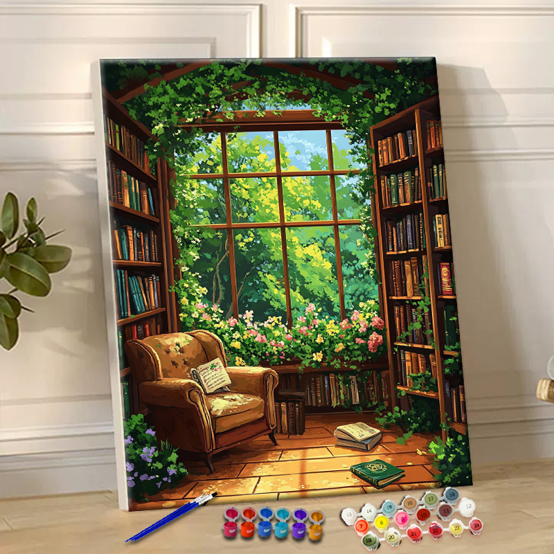 

Painting By Numbers The Quiet Library Acrylic Paint Canvas Dropshipping Portrait Family Children Photo gifts