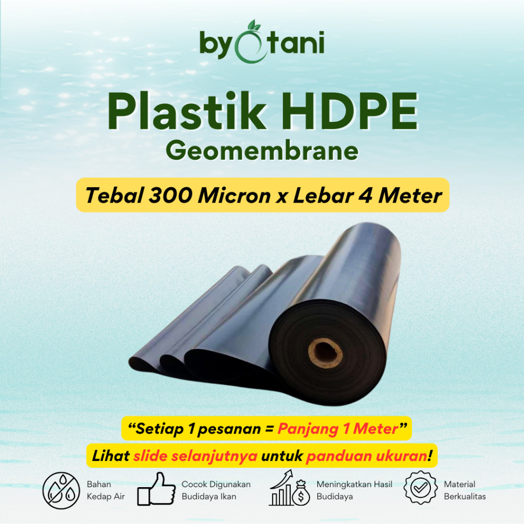 TERLARISPlastik HDPE Geomembrane Tebal 300 Micron Lebar 4 Meter