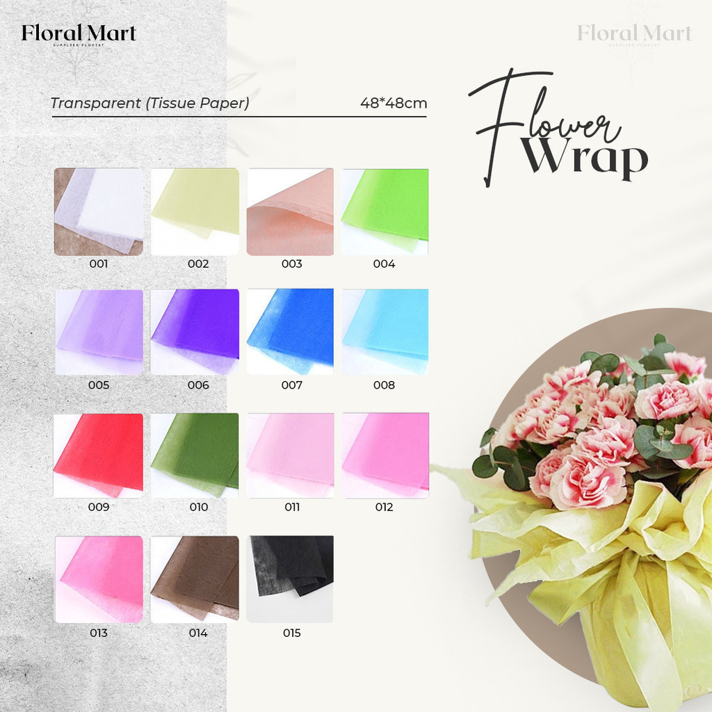 

Tissue Wrapping Paper Bunga OPP Transparan 1 Warna | 5 Lembar Floral Mart