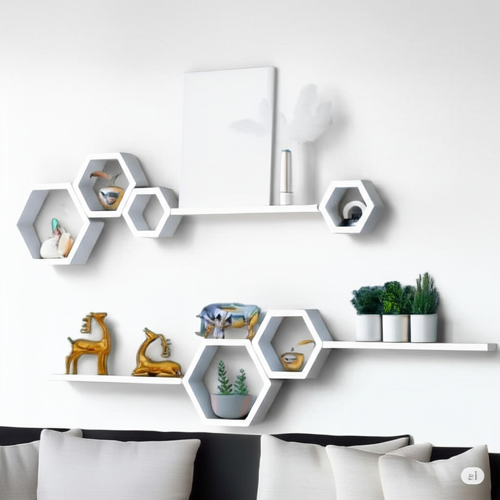 Rak hexagonal dinding hexagonal 1 set ambalan hiasan dinding aesthetic rak hexagonal estetik kayu pa