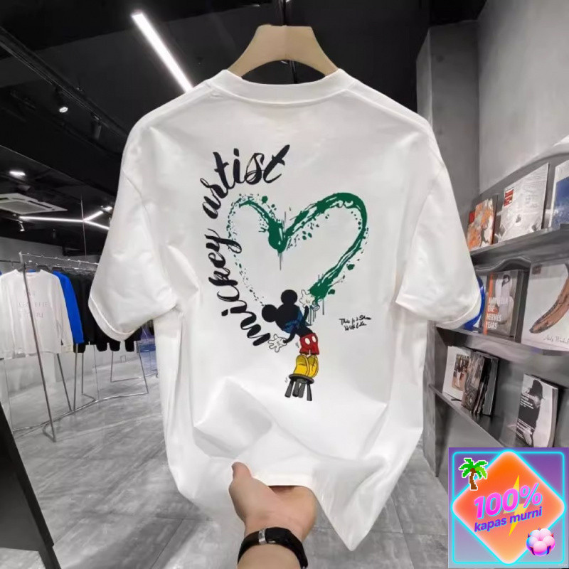 Kaos Pendek Katun Kasual Pria Shopee dengan Cetak Grafiti Art Mickey Mouse Trendy