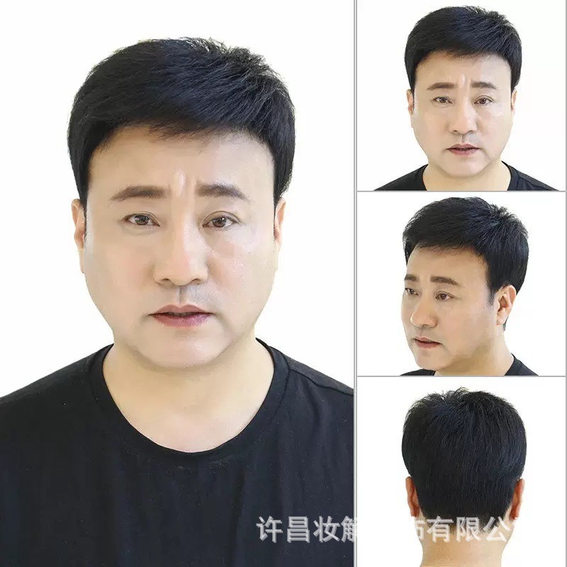 Wig Rambut Pendek Pria, Wig Pria Paruh Baya dan Lansia, Rambut Manusia, Sikat Kepala Datar, Wig Ramb