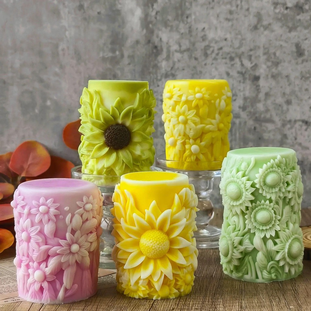 

Column Aromatherapy Handmade Soap Diffuser Stone Drip Glue Mold DIY Flower Cylindrical Sunflower Candle Silicone Mold
