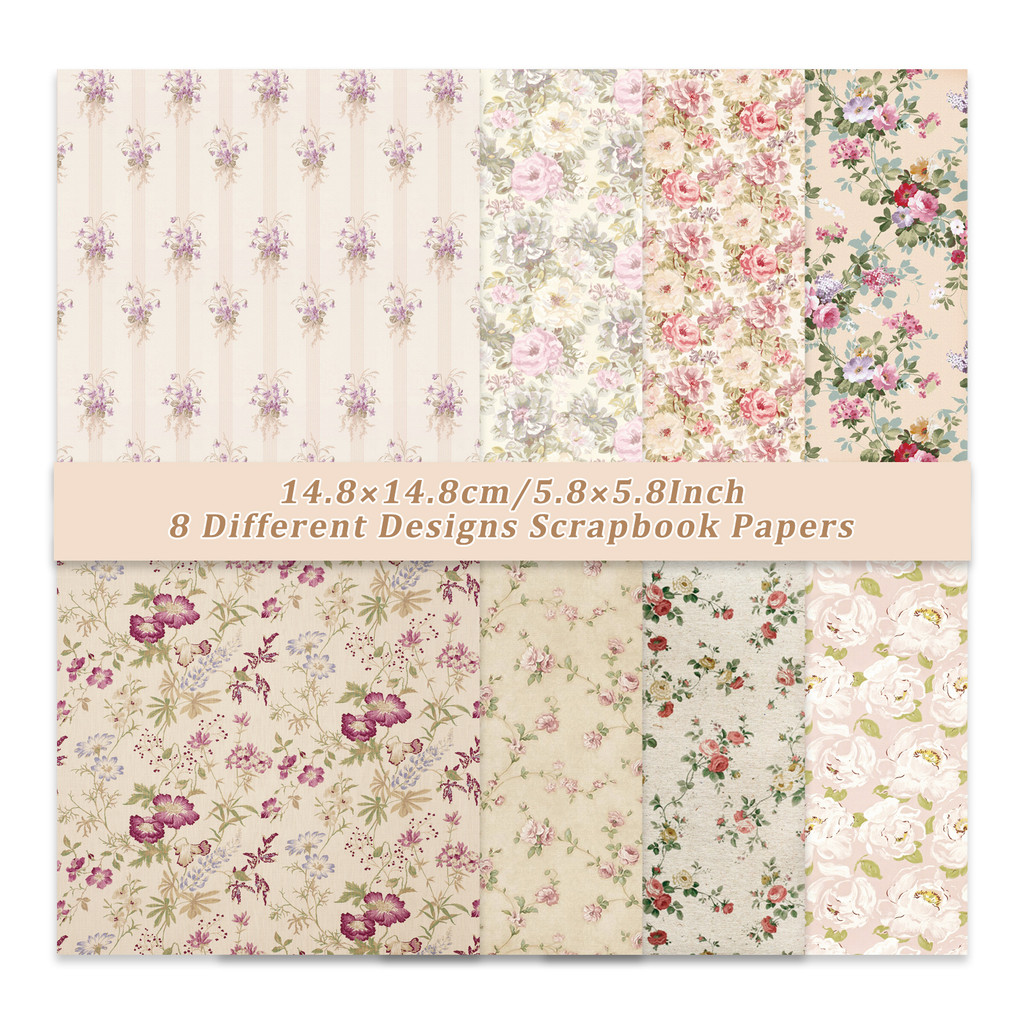 

8 Sheets Vintage Floral Theme Scrapbook Paper For DIY Crafts Gift Wrapping Junk Journal Photo Album Scrapbook Supplies