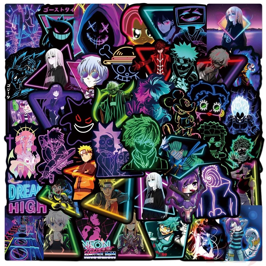 

25 Pcs / Set Stiker Doodle Desain Kartun Anime Klasik 02 Campur Warna Neon Tahan Air