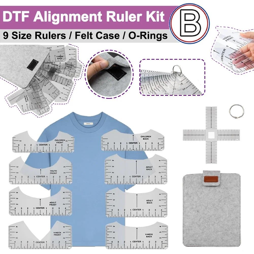

DTF DTG Alignment Ruler Kit with Felt Case O-Ring Centering X-Ruler for Heat Press Measurement Tool multifunctional aligner kit