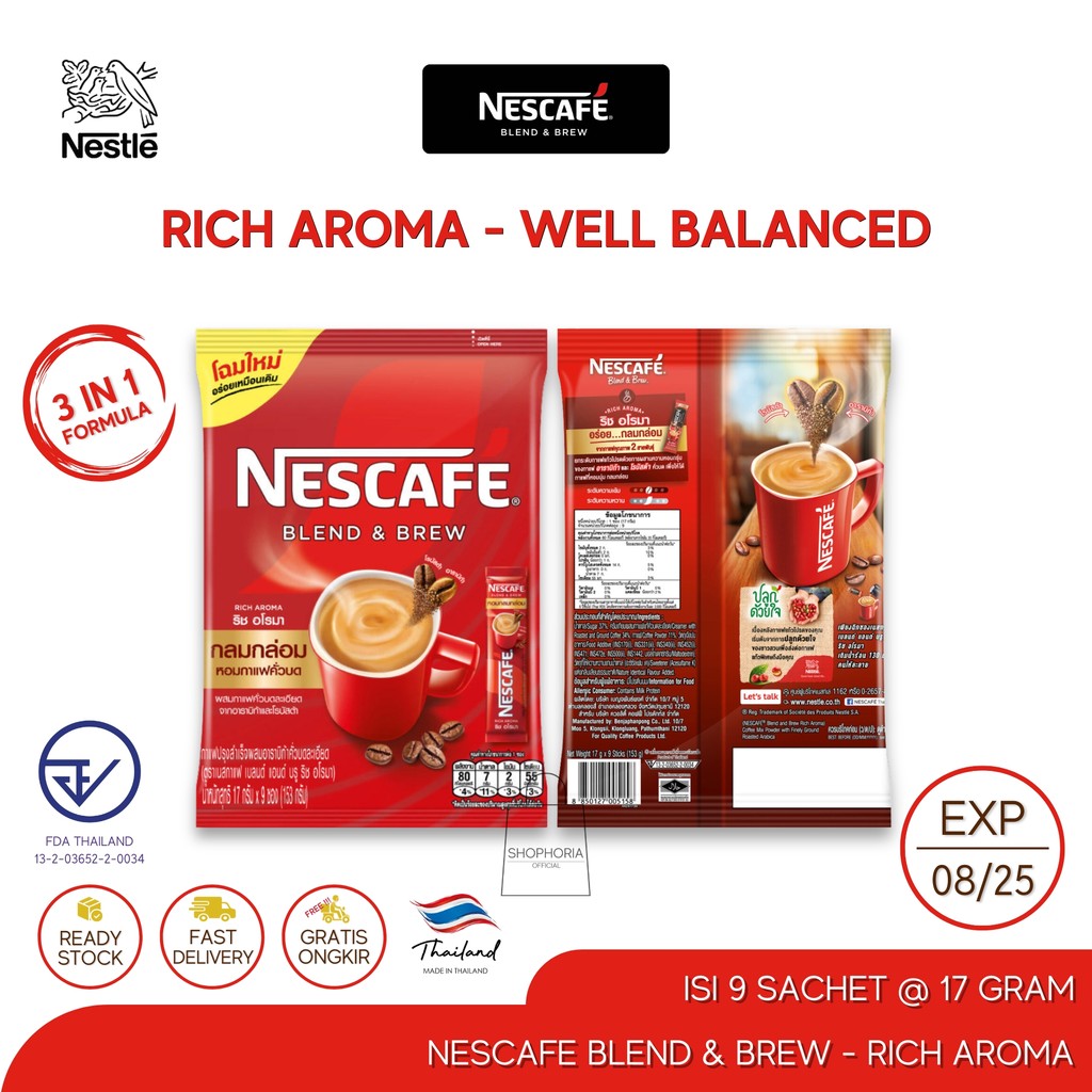 

Nescafe Blend And Brew 3 in 1 Rich Aroma Merah 1 Pack Isi 9 Sachet Original Thailand Instant Coffee Balanced Balance Kopi Instant