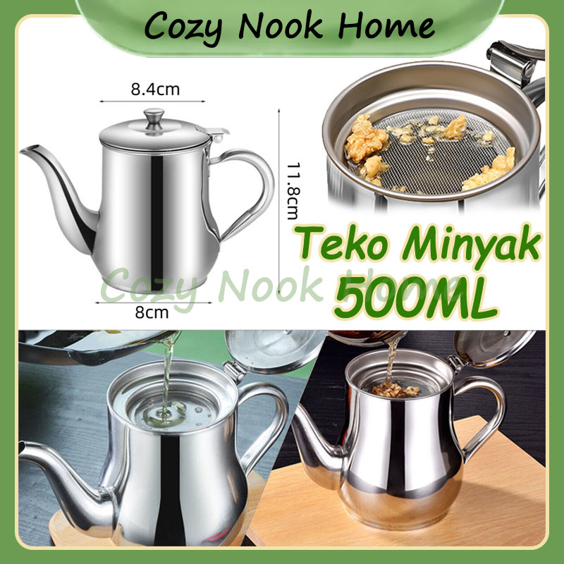 Teko Minyak [500ml+Saringan] / Oil Pot Teko Minyak Anti Karat Serbaguna / Ceret Air Kopi Minyak Stai