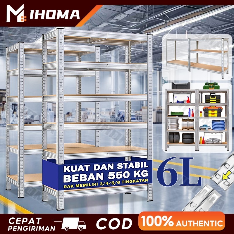 Rak Susun Besi Rak Besi Siku 6 Susun Rak Besi Rak Gudang Rak besi serbaguna Rak Toko Kelontong