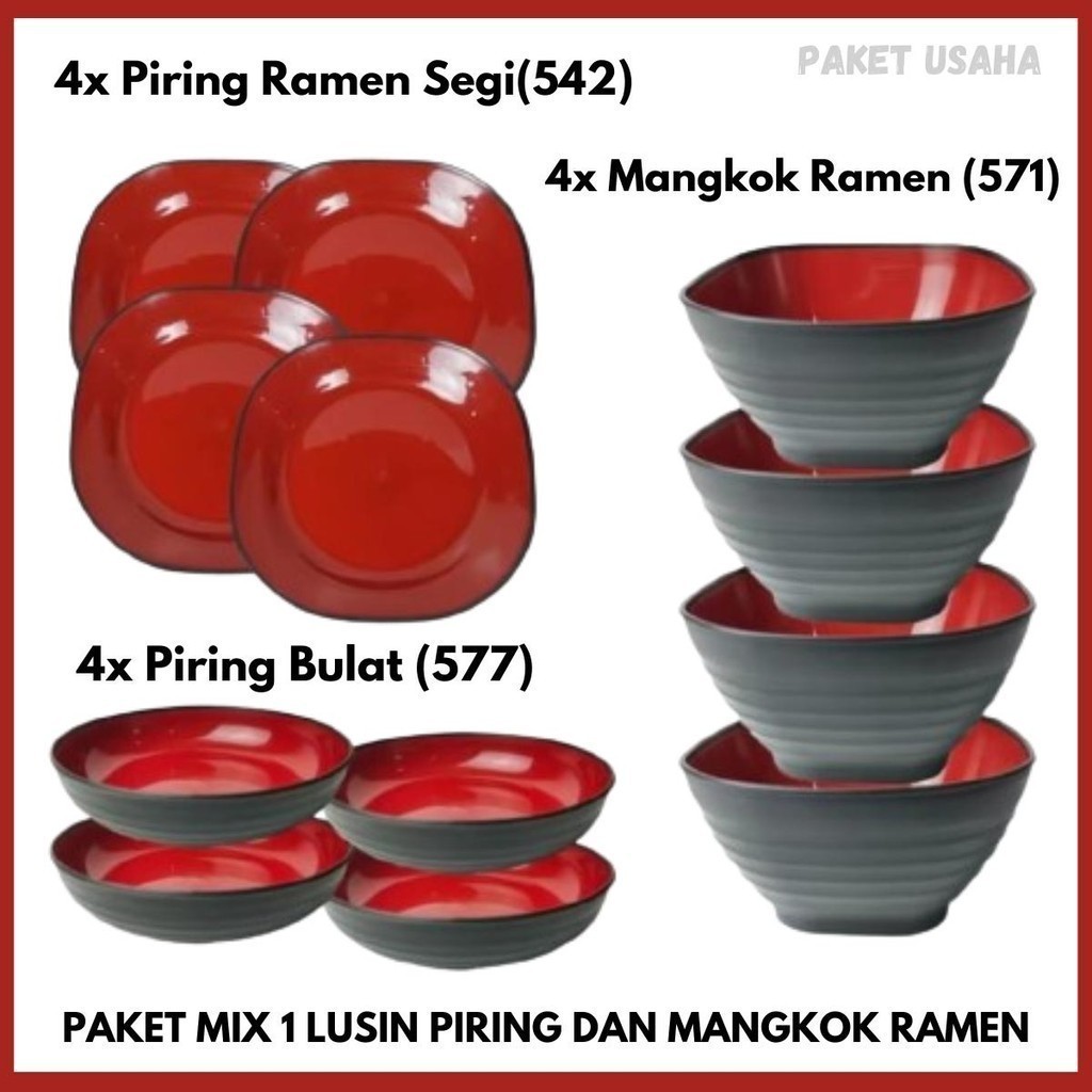 Paket 1 Lusin Piring Mix dan Mangkuk Kotak Ramen - Kitchenware