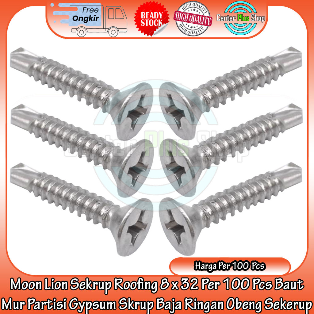 Moon Lion Sekrup Roofing Self Drilling Screw Sds Fh 8x32 Mm Per 100 Pcs Baut Mur Partisi Gypsum Skru