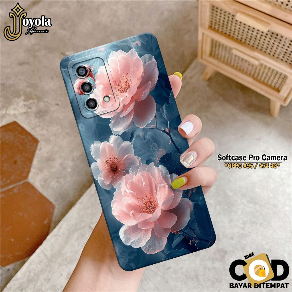 JOYOLA Case OPPO A95/A74 - Fahion Case Bunga - Softcase OPPO A95/A74 - Pro Camera - Casing OPPO A95/