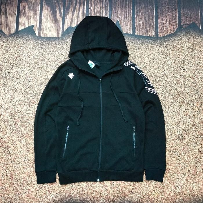 jaket zipper hoodie hitam DESCENTE jemper pria murah bagus size L