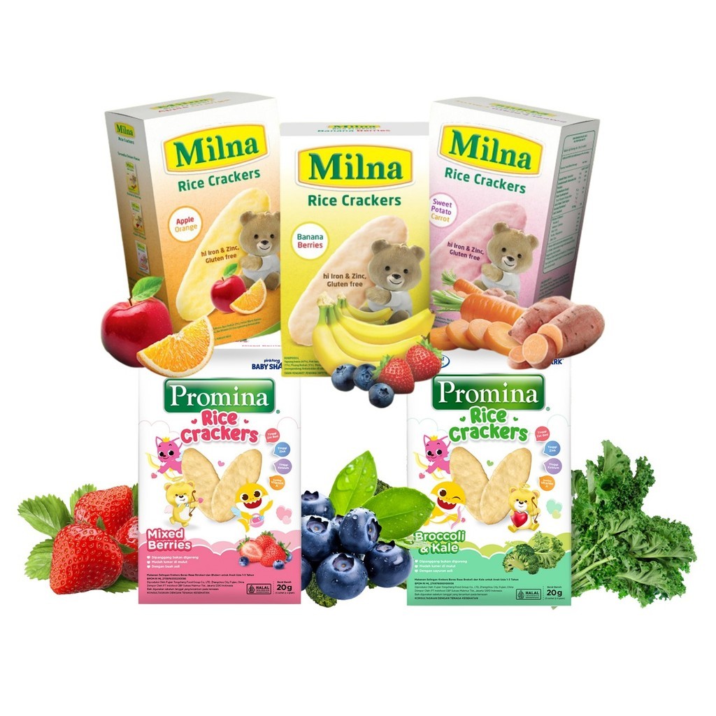 Milna Dan Promina Rice Crackers Snack Cemilan Bayi 6 Sampai 8 Bulan Mpasi MB