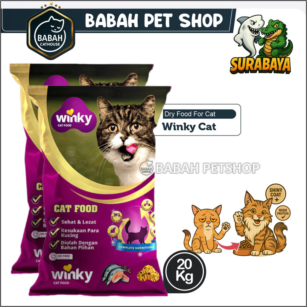 20KG WINKY CAT FOOD makanan kucing domestik dry adult kering curah bulu pendek kibble ikan hati
