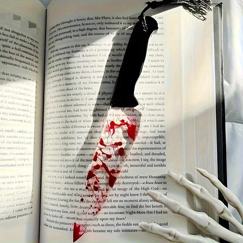 

Acrylic Blood-Red Knife Bookmark with Tassel - Gothic Horror Novel Design, Durable Transparent Book Page Marker for Students