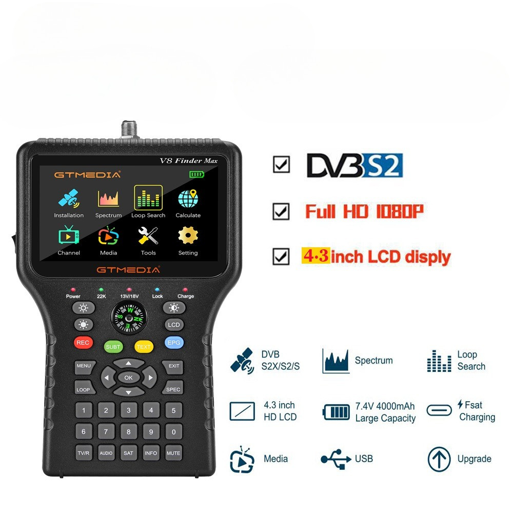 GTMEDIA V8 Finder max Satellite Finder DVB-S/S2/S2X H.264/H.265 (8 bit) Satellite Signal  meter DVB-