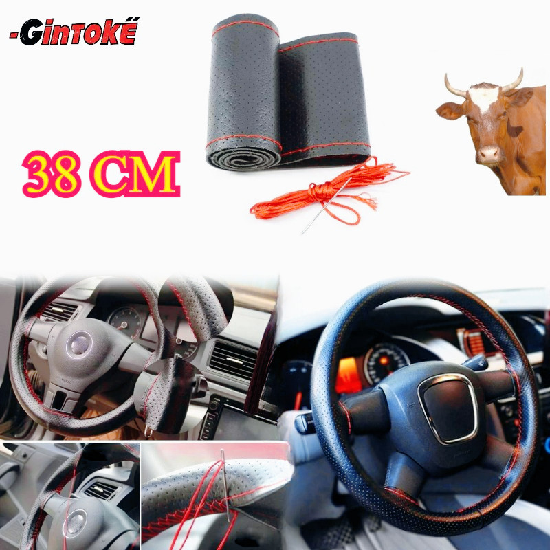 Sarung Stir Mobil 38cm Universal/Sarung Penutup Setir Mobil DIY/Cover Setir Kulit Asli 100%/DIY Stee