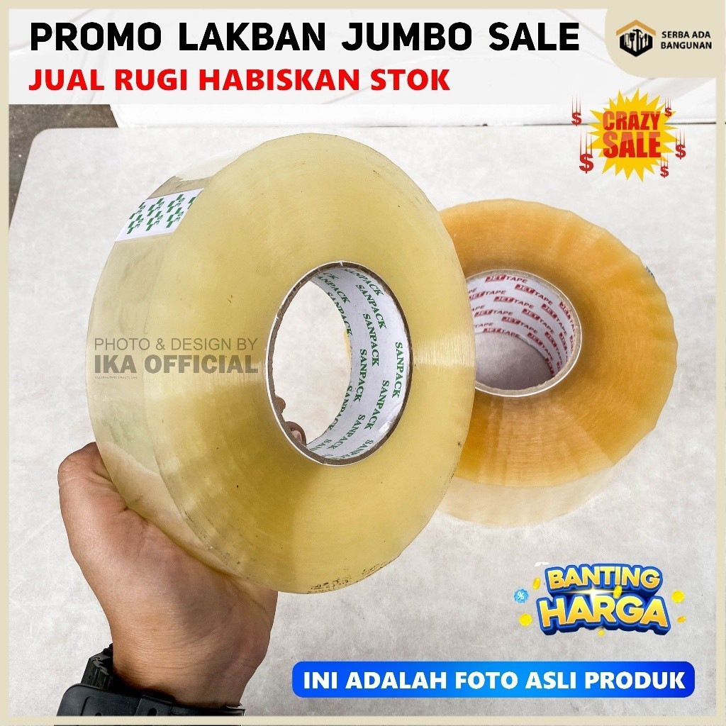 

SAB Lakban JUMBO Bening dan Coklat 2inch / Plakban jumbo Lakban 2 Inch 3 Inch / Harga Satuan Ecer Murah Lakban Bening - Lakban Cokelat Ekonomis