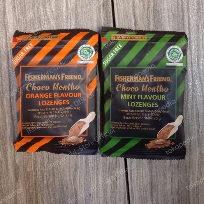 Fisherman's Friend Choco Mentho Lozenges SUGAR FREE Rasa ORANGE / MINT 25gr