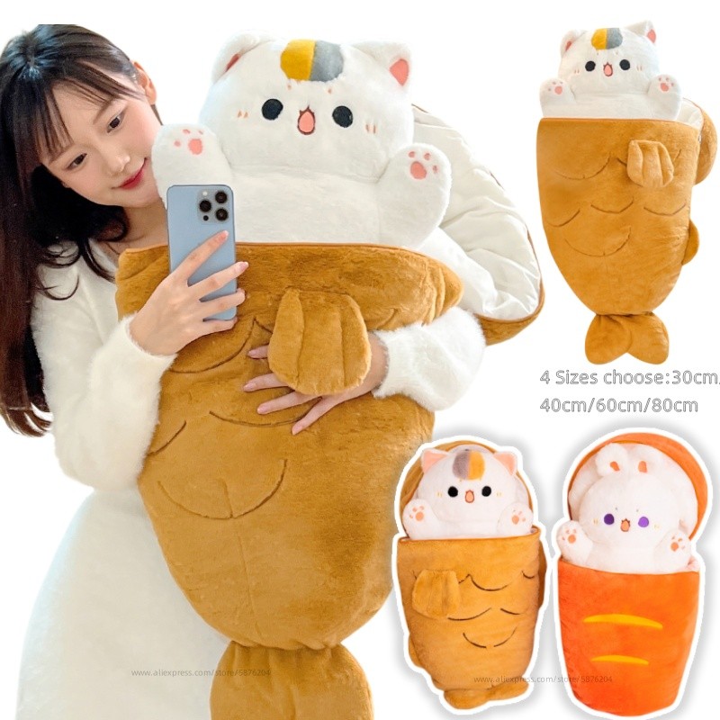 1pc 40/60/80cm Japan Taiyaki Cat Plush Toy Anime Figure Cat Hiding in Cushion Bag Ferry Bunny Carrot