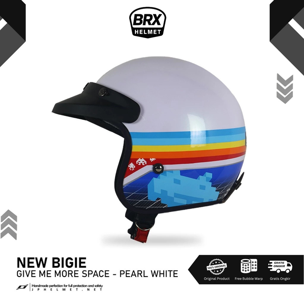 Helm JP Retro New Bigie Give Me More Space Rainbow Original SNI - Helm Bogo Retro Motif BRX Helmet